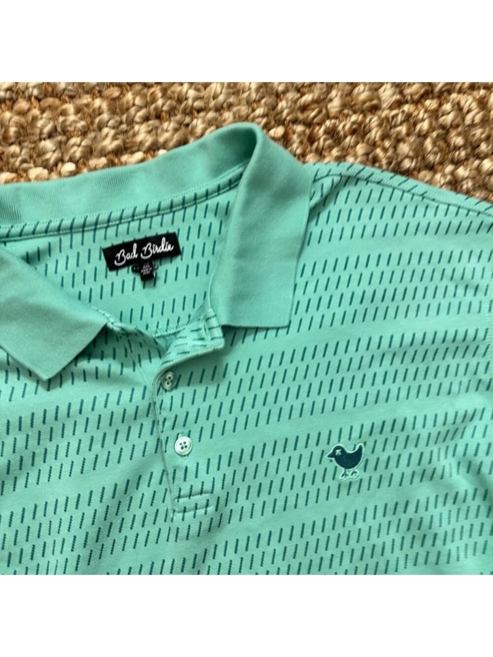 Bad Birdie Mens Golf Polo Shirt Mint Green Dash Pattern Short Sleeve XXL